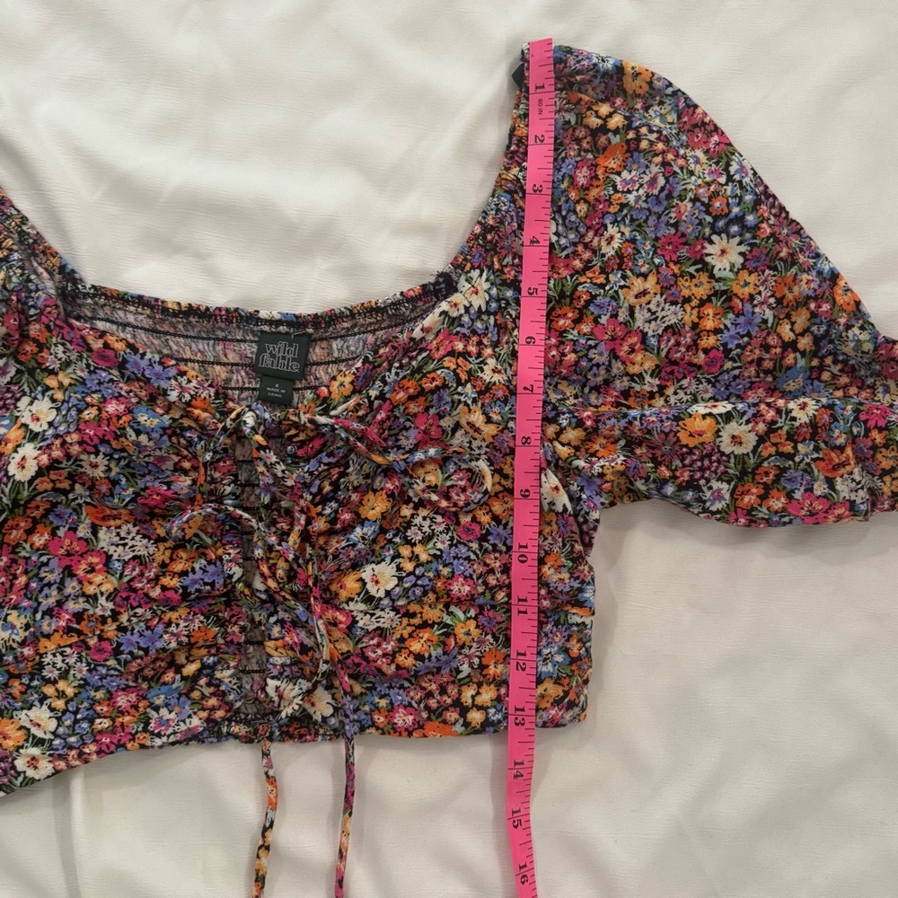 wild fable Balloon Sleeve Crop Top, Smocked Back, Floral Print, Size Small - Picture 7 of 8